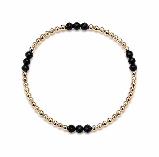 Gemstone bracelet 3mm 14k gold-filled - AAA Genuine Natural Black Tourmaline Faceted