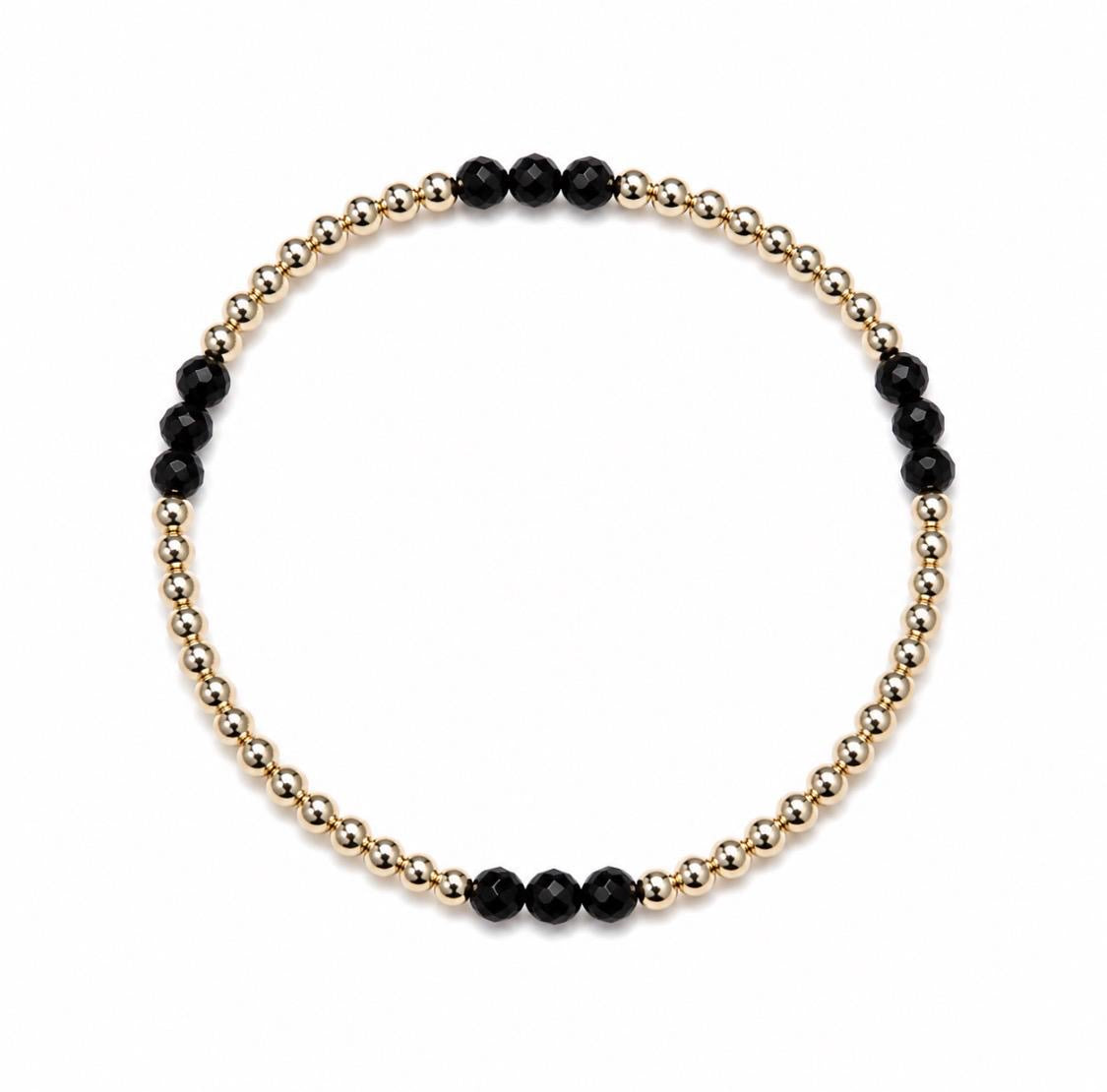 Gemstone bracelet 3mm 14k gold-filled - AAA Genuine Natural Black Tourmaline Faceted